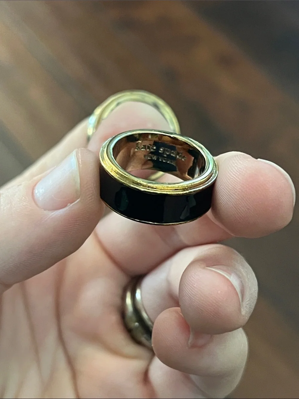kate spade Gold-Tone and Black Stacked Rings with Purple Bead Cluster